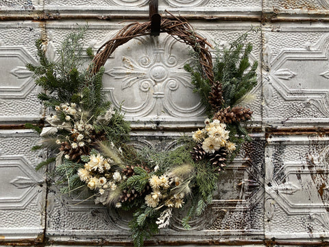 Holiday Wreath: White Christmas - Sunny Meadows Flower Farm