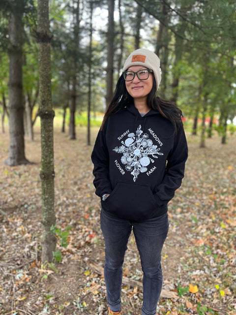 SMFF Flower Illustration Hoodie B&W - Sunny Meadows Flower Farm