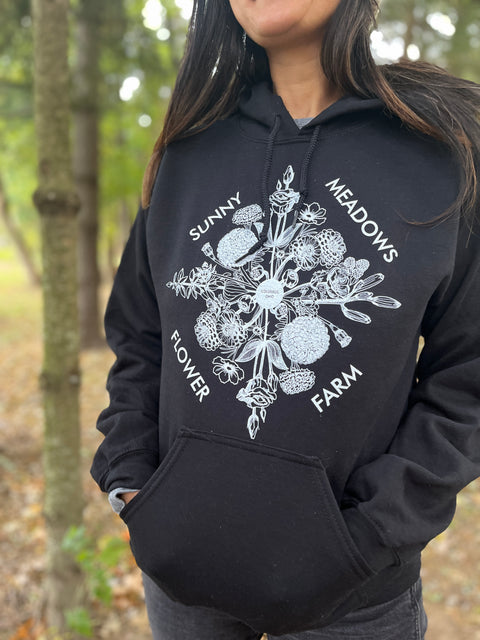 SMFF Flower Illustration Hoodie B&W - Sunny Meadows Flower Farm