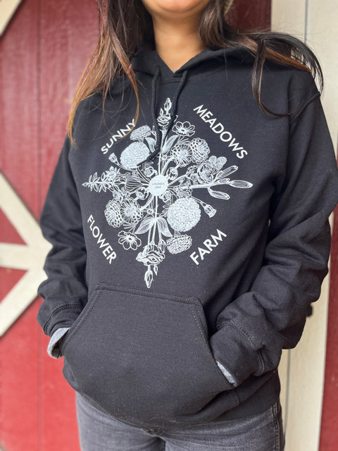 SMFF Flower Illustration Hoodie B&W - Sunny Meadows Flower Farm