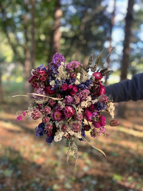 Dried Bouquet-Raspberry Beret - Sunny Meadows Flower Farm