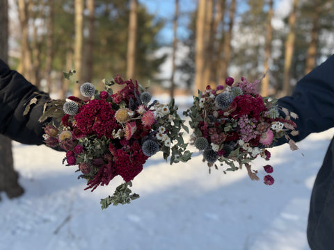 Dried Bouquet-Raspberry Beret - Sunny Meadows Flower Farm