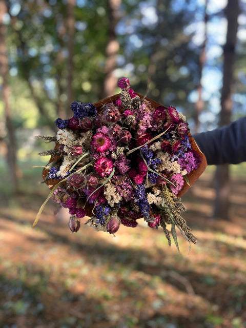 Dried Bouquet-Raspberry Beret - Sunny Meadows Flower Farm