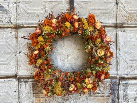 Dried Wreath-Autumnal Tones - Sunny Meadows Flower Farm