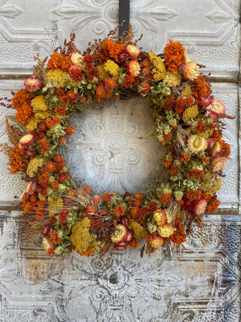 Dried Wreath-Autumnal Tones - Sunny Meadows Flower Farm