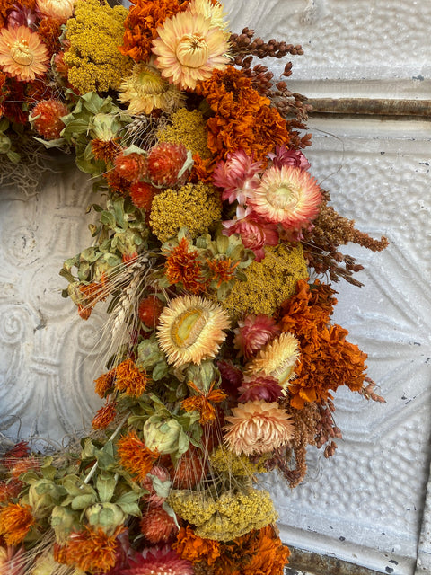 Dried Wreath-Autumnal Tones - Sunny Meadows Flower Farm