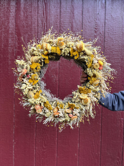 Dried Wreath-Colonel Mustard - Sunny Meadows Flower Farm