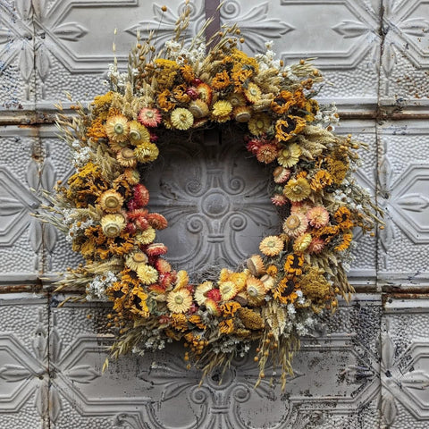 Dried Wreath-Colonel Mustard - Sunny Meadows Flower Farm