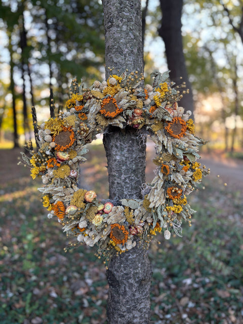 Dried Wreath-Colonel Mustard - Sunny Meadows Flower Farm