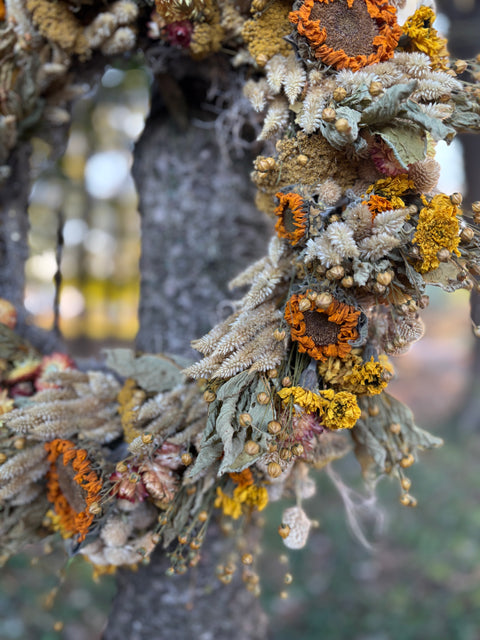 Dried Wreath-Colonel Mustard - Sunny Meadows Flower Farm
