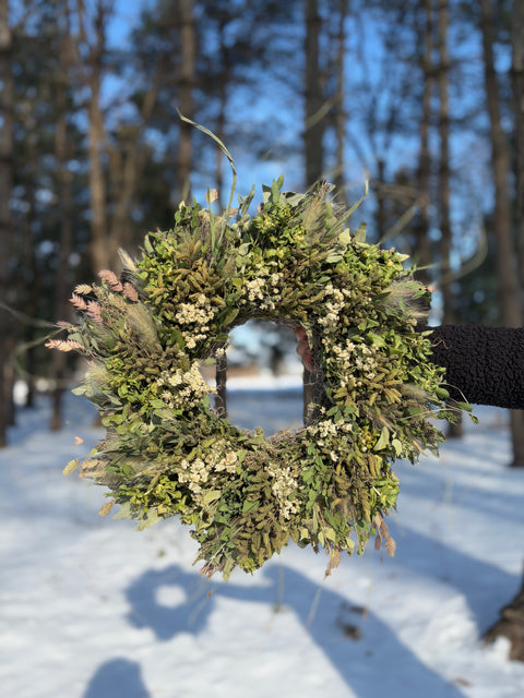 Dried Wreath-Green with Envy - Sunny Meadows Flower Farm