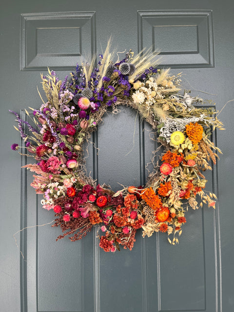 Dried Wreath-Over the Rainbow - Sunny Meadows Flower Farm