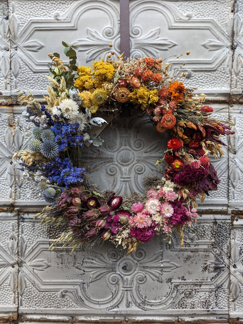 Dried Wreath-Over the Rainbow - Sunny Meadows Flower Farm