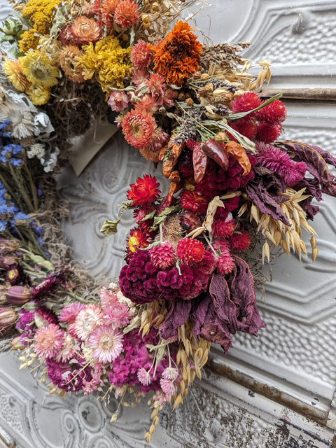 Dried Wreath-Over the Rainbow - Sunny Meadows Flower Farm