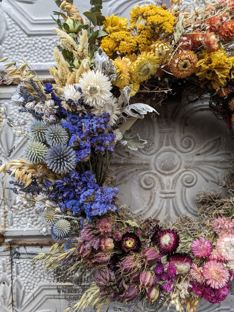 Dried Wreath-Over the Rainbow - Sunny Meadows Flower Farm
