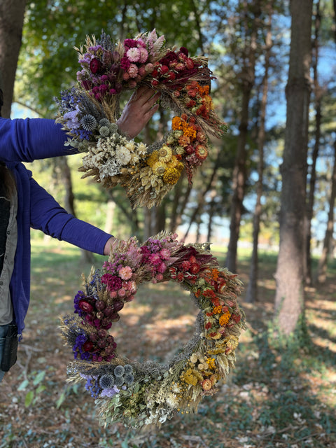 Dried Wreath-Over the Rainbow - Sunny Meadows Flower Farm