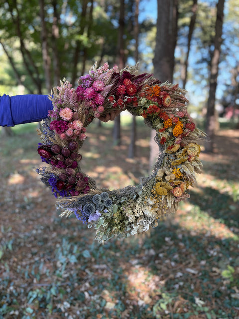 Dried Wreath-Over the Rainbow - Sunny Meadows Flower Farm