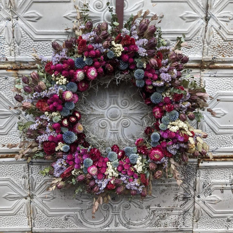 Dried Wreath-Raspberry Beret - Sunny Meadows Flower Farm