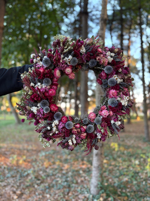 Dried Wreath-Raspberry Beret - Sunny Meadows Flower Farm