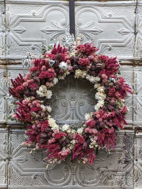 Dried Wreath-Strawberry Fields - Sunny Meadows Flower Farm