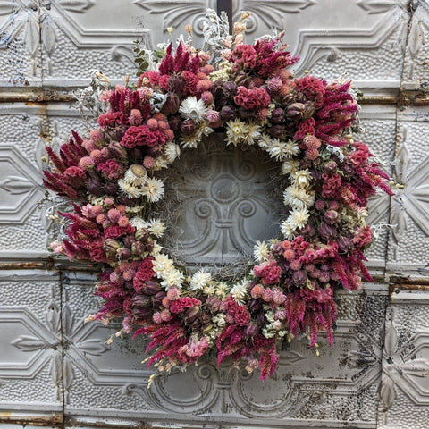 Dried Wreath-Strawberry Fields - Sunny Meadows Flower Farm